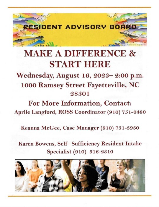 Resident Advisory Board Flyer. All information on flyer is listed above.