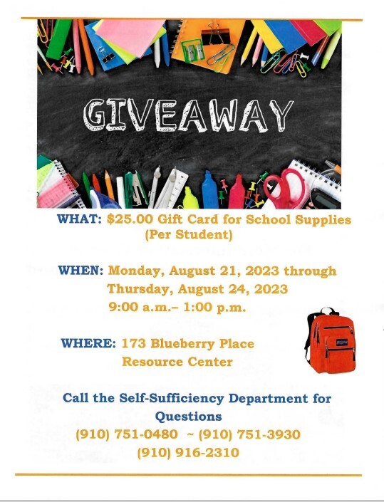 Free gift cards for school supplies flyer. All information on flyer is listed above.