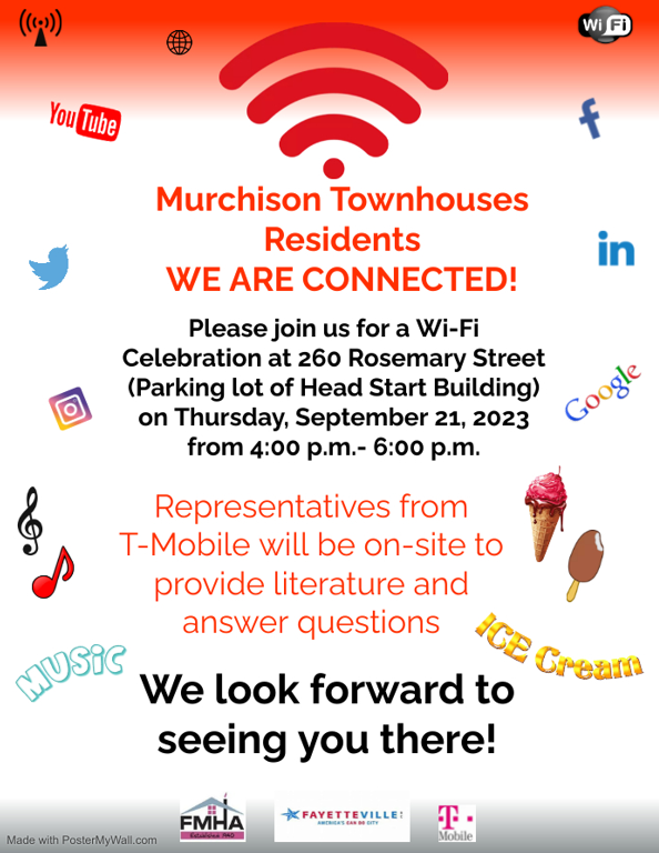 Murchison Townhouses Residents WIFI Flyer. All information on this flyer is listed above.