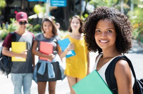 Students outside in the sun.