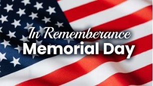 The American flag with text that reads In Rememberance Memorial Day.