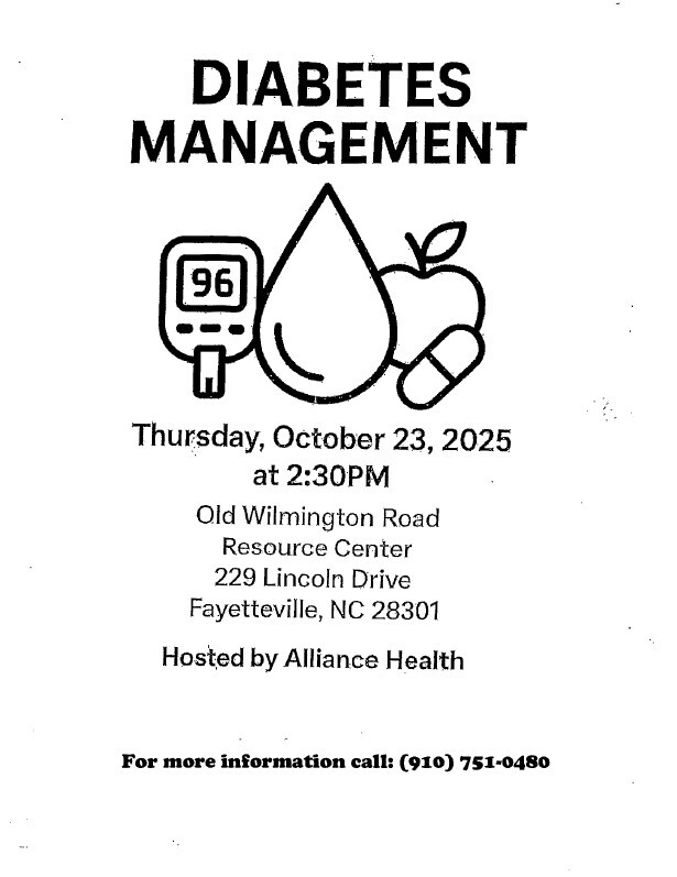 Diabetes management flyer. All information as listed below.