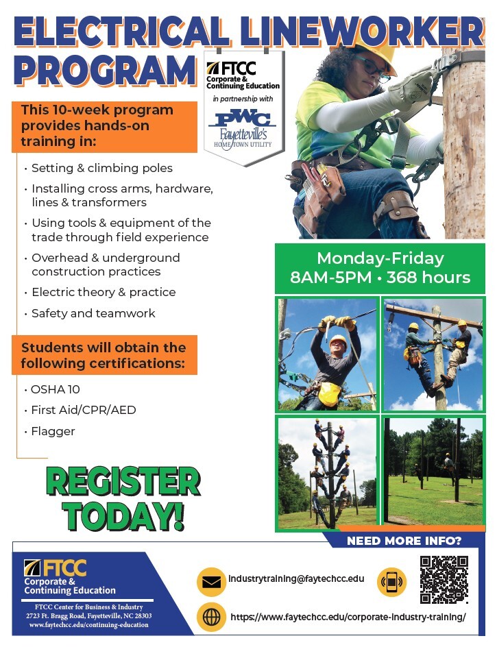 Electrical lineworker flyer. All information as listed below.