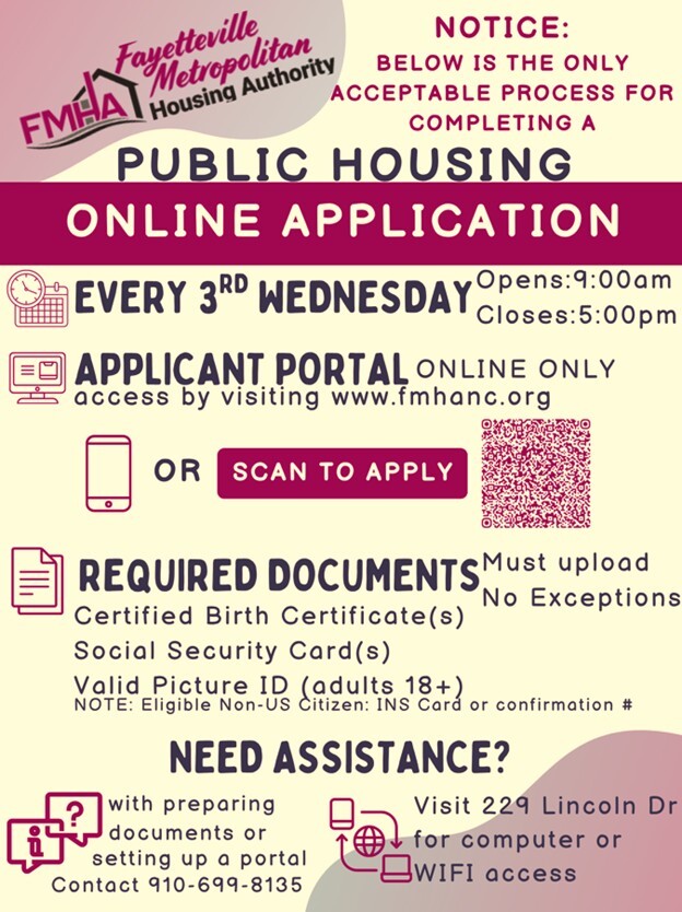 Public Housing Online Application Flyer. All information on this flyer is listed above.