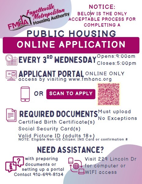 Updated Public Housing Online Application Flyer. December 2025. All information on this flyer is listed above.