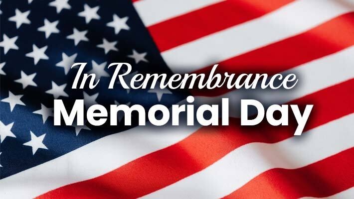 In Remembrance Memorial Day. An American flag background.