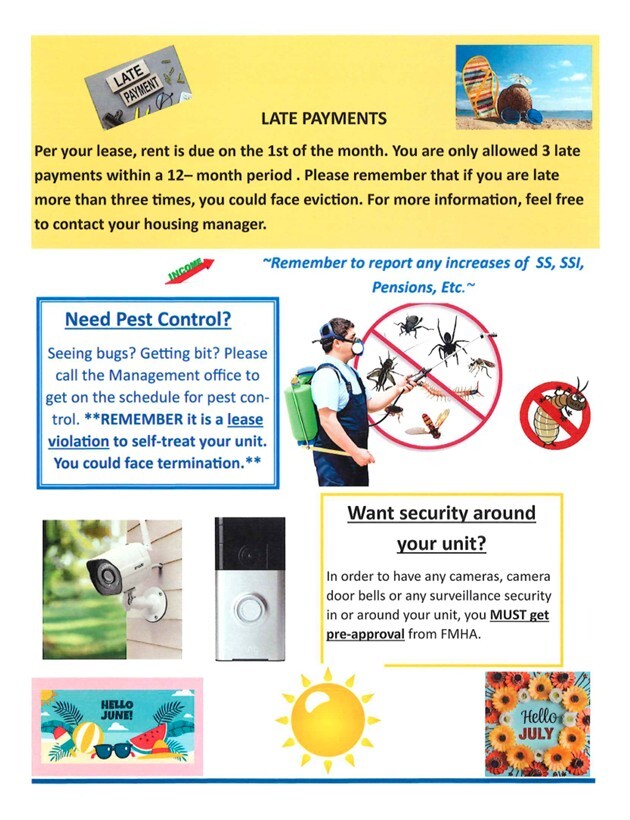 FMHA Newsletter Page 2. All information as listed below.