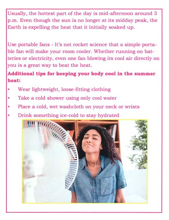 Warm weather flyer page 2. All information as listed below.