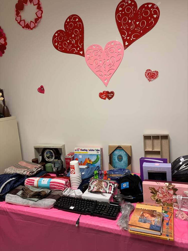 Various thrift store items arranged on a table